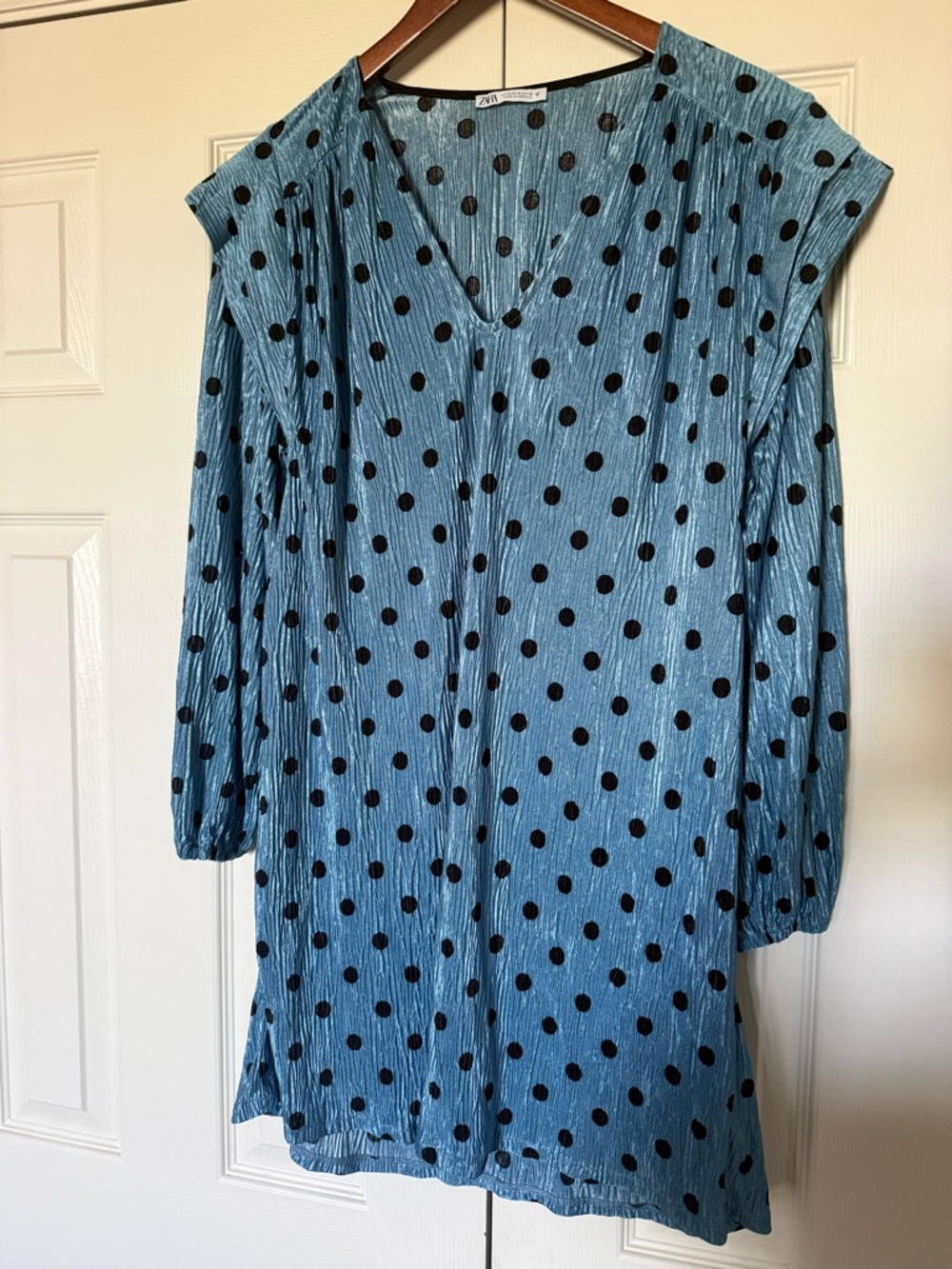 Zara Blue with Black Polka Dots Mini Dress size m - Picture 3 of 7